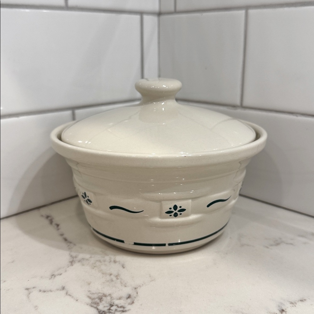 LONGABERGER POTTERY Woven Traditions Heritage Green Covered Dish